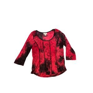 Vintage Y2K Dressbarn Black and Red Corset Design Top 3/4 Sleeve Shirt - Size M